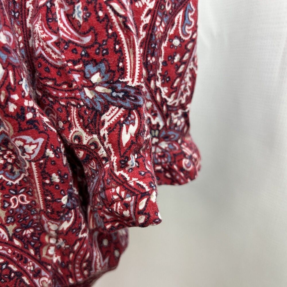 Lands End Women’s Top Size Small Red Paisley Ruffle Neck Sleeves Button Up - Picture 4 of 11